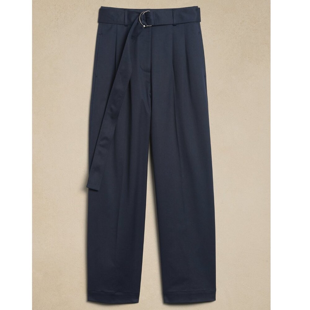 NEW Banana Republic Navy Blue Cruz Wide-Leg Hi-Rise Pleated Cotton Chino Pant 10 - Picture 4 of 4